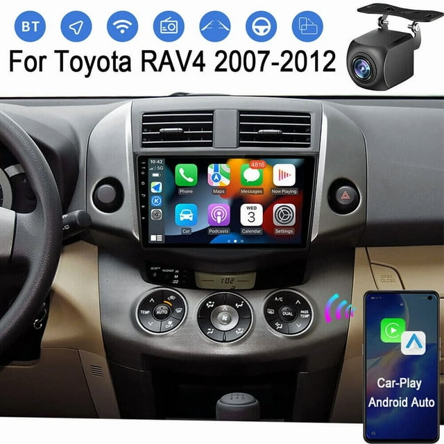 7" Android 15 Car Stereo For Toyota RAV4 2006-2012, Wireless CarPlay Android Auto, 4+64GB Head Unit with AHD Backup Camera, Microphone, WiFi GPS Bluetooth Radio