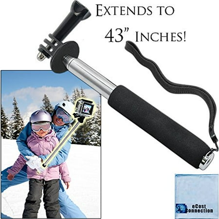 43" Extension Pole for GoPro HERO1, HERO2, HERO3, HERO3+, HERO4, HERO4 Session, HERO5 Cameras | Up to 3.6' Feet! & an eCostConnection Microfiber Cloth