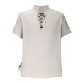 thumbnail image 4 of USNSM Mens Short Sleeve Henley Shirts Cotton Linen Lace Up Drawstring Tie V Neck Shirts Hippie Beach Spring Summer Tops White M, 4 of 6