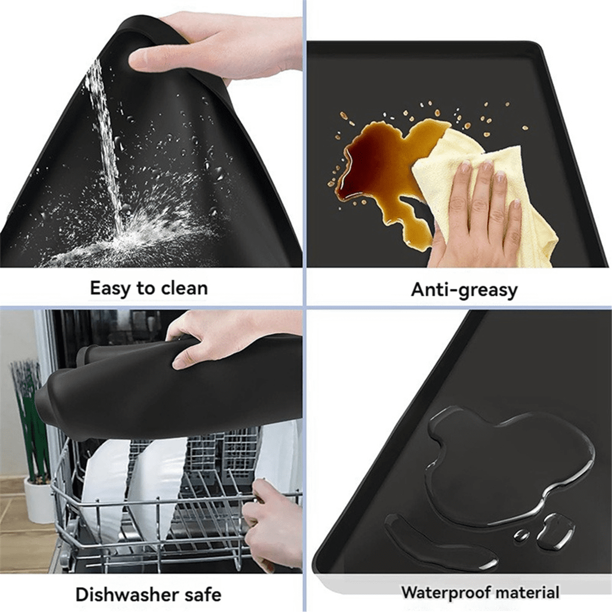 Refrigerator Floor Protector,Mini Fridge Silicone Mat,Fridge Under Mat,Laundry Guard for Washer & Dryer,Drip Tray Black