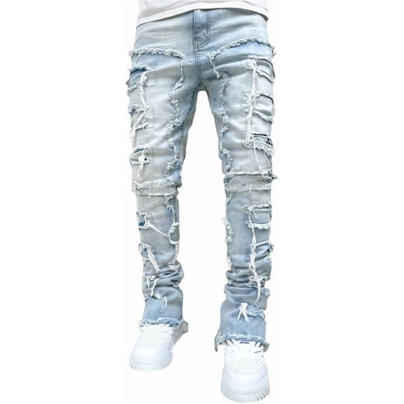 ZANKLEY Men's Skinny Ripped Slim Fit Denim Jeans Distressed Street Style Pants for Casual Daily Wear