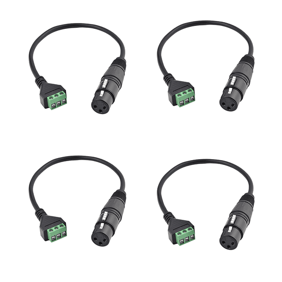 BESCOOS XLR Female 3 Pin Stereo Dual Channel Audio Sound Microphone Plug Cable No Soldering Green Terminal Adapter Audio Cable for Professional Audio Equipment(1Ft 4PCS)