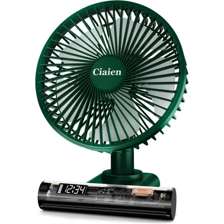 

Mini Oscillating Desk Fan with Clock LED Display - Personal Table Fan Quiet Small Fan 4000mAH USB Rechargeable Battery for Office Home Outdoor Camping (Green)