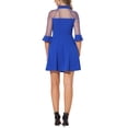 thumbnail image 3 of Vestido de fiesta mini A-Line con malla transparente y mangas 3/4, escote en forma de llave, para mujeres, talla XS, azul real, 3 of 5