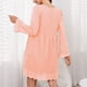 thumbnail image 3 of Vestido de encaje con mangas largas y escote en V y bolsillos, color rosa puro, para uso en el hogar y la oficina, talla XL, 3 of 5