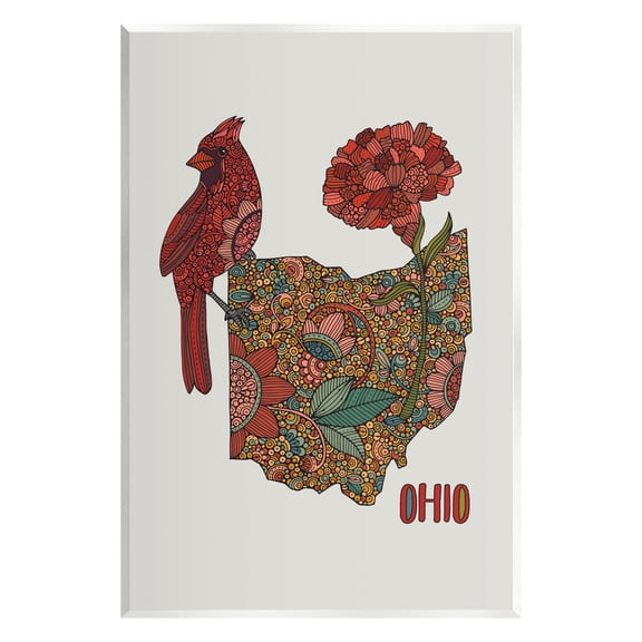 Stupell Industries Ohio State Carnation Blossom Intricate Floral Cardinal Graphic Art Unframed Art Print Wall Art, Design by Valentina Harper