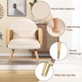 thumbnail image 3 of Accent Chair for Living Room, Velvet Armchair with Rattan Armrest and Metal Legs, Upholstered Mid Century Modern Reading Side Chair Single Sofa Chair with Padded Cushion for Bedroom, Home, Beige, 3 of 9