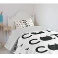 thumbnail image 4 of Ambesonne Cat Quilted Bedspread Set 2 Pcs, Cat Text with Paw Prints, Twin Size, Black White, 4 of 6