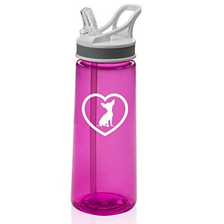 Heart Travel Mug 22 oz. Sports Water Bottle Travel Mug Cup With Flip Up Straw Chihuahua Heart (Hot Pink) ()