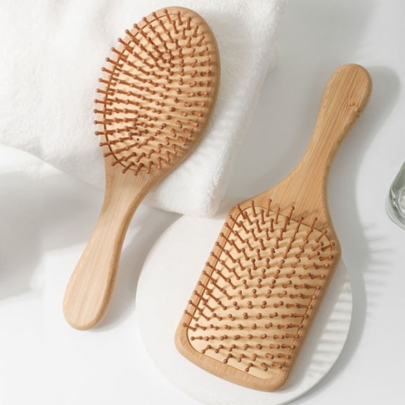 2pcs Hair brush, Natural Bamboo Paddle Detangling Hairbrush, Massage Scalp Thick/Thin/Curly/Dry Hair For Women & Men