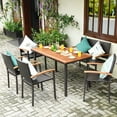 thumbnail image 1 of Costway 6 PCS Patio Rotin Salle à Manger Ensemble Acacia Table Empilable Chaise Banc, 1 of 10