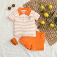 thumbnail image 2 of Kaprioy My First Easter Baby Girl Outfit Girls Clothes Bunny Embroidered Striped Short Sleeve Lapel T-shirt Shorts Outfit, 2 of 7