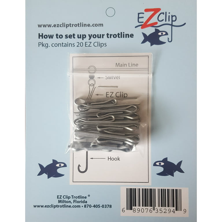 EZ Clip Trotline Clips 20 count, Jugline Clips, Setline Clips, Catfish Trot Line  Fishing Clips 