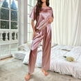thumbnail image 2 of AOMPMSDX Womens Satin Silky Pajama Set Short Sleeve Shirt With Long Pajama Pant Set Soft PJ Loungewear Light XL, 2 of 5