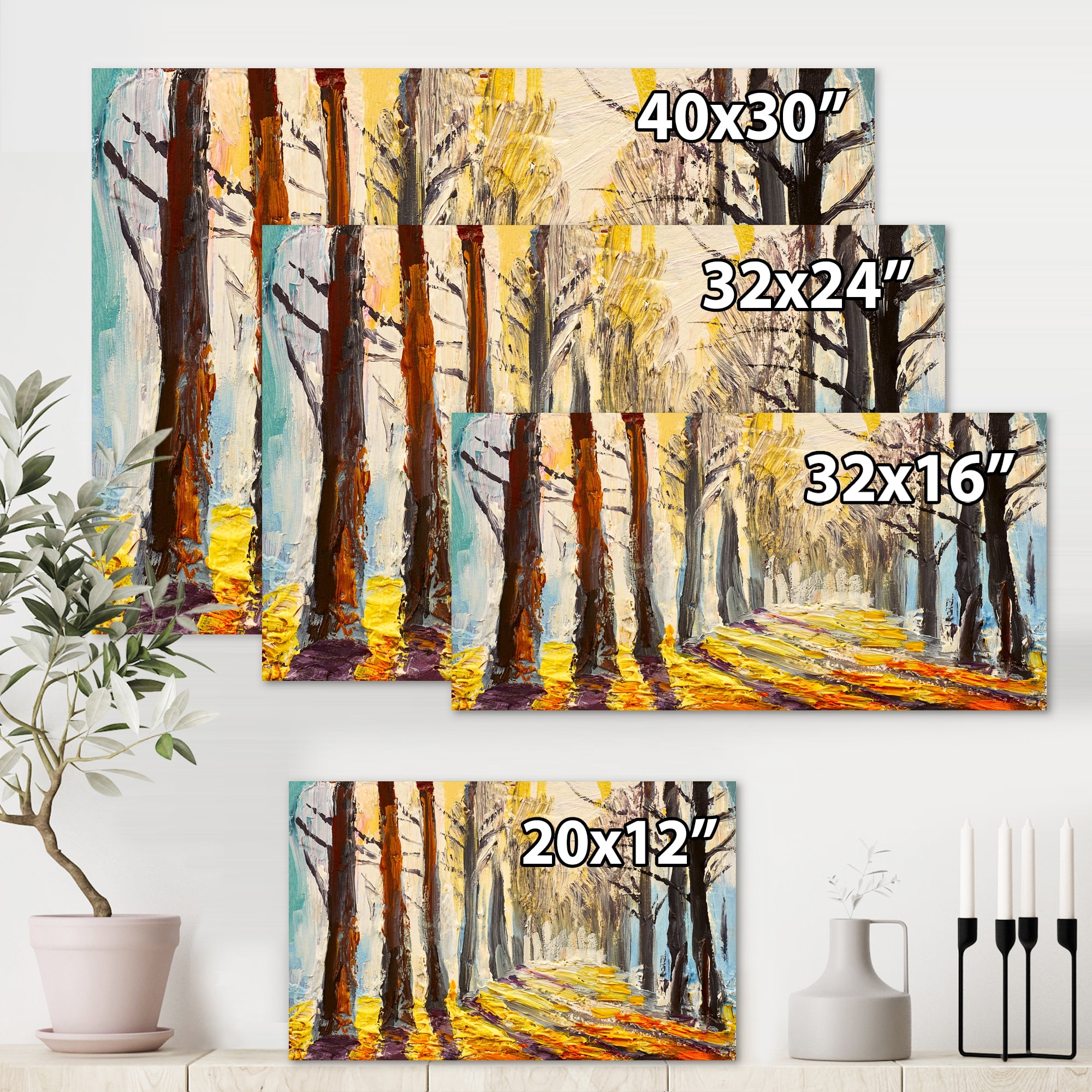 Designart ' Morning Glow Through The Autumn Trees ' Lake House Canvas Wall Art Print
