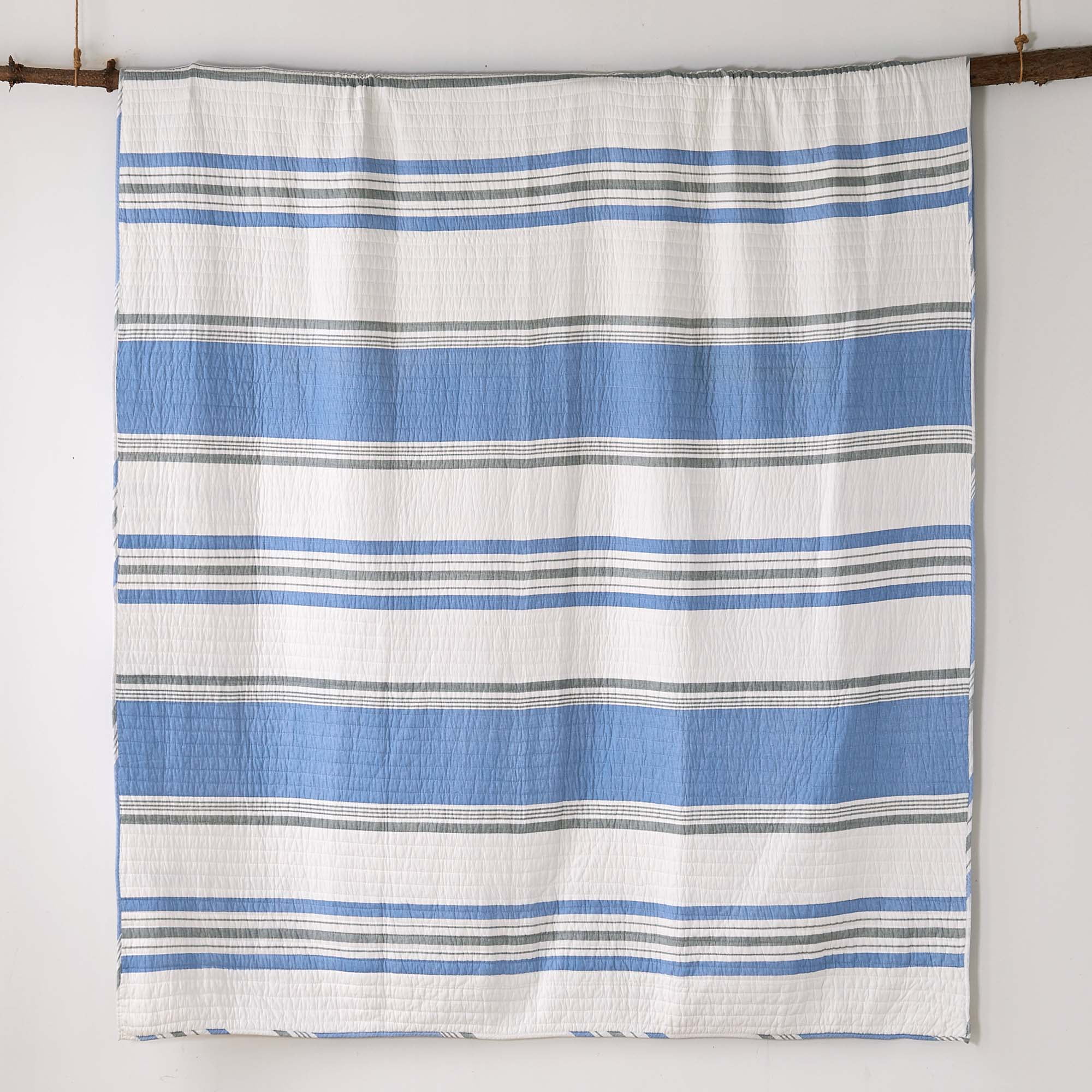 Levtex Home - St Bart Quilt Set - Twin Quilt + One Standard Pillow Sham - Nautical - Blue, Grey, and White - Quilt Size (68x86in.) and Pillow Sham Size (26x20in.) - Reversible - Cotton Fabric