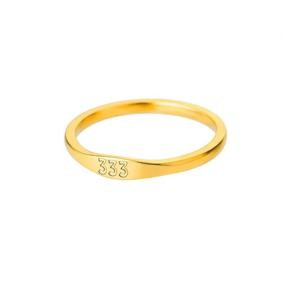 HIJONES Women's Stainless Steel Gold Simple Number Ring Dainty Love Wedding Lucky Jewelry Band Gold 333 Size 8