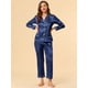 thumbnail image 3 of Conjuntos de pijama para mujer Ropa de dormir de manga larga con botones Traje de noche suave para mujer Conjuntos de salón Pj Azul oscuro L, 3 of 6