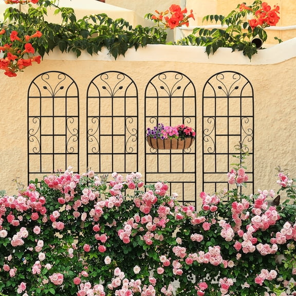GUTALOR 4 Pack Metal Garden Trellis 86.7" x 19.7" Rustproof Trellis for Climbing Plants Outdoor Flower Support Black