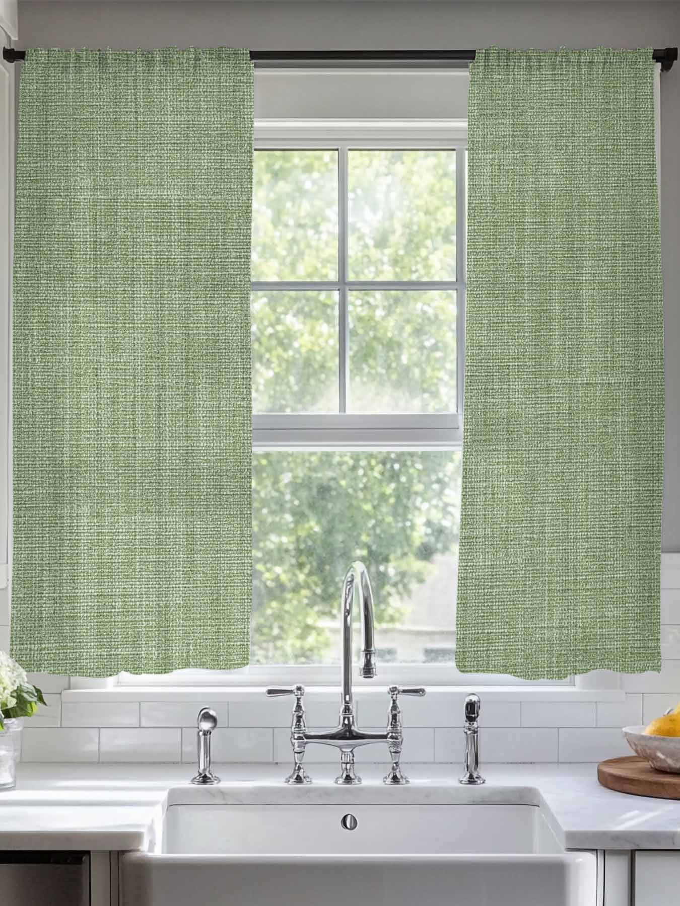 Sheer Curtains 63 Inches Long, Vintage Forest Green Light Filtering Window Curtains for Living Room, Farmhouse Retro Solid Color Linen Texture Rod Pocket Voile Sheer Panels, 52"Wx63"L, 2 Panels