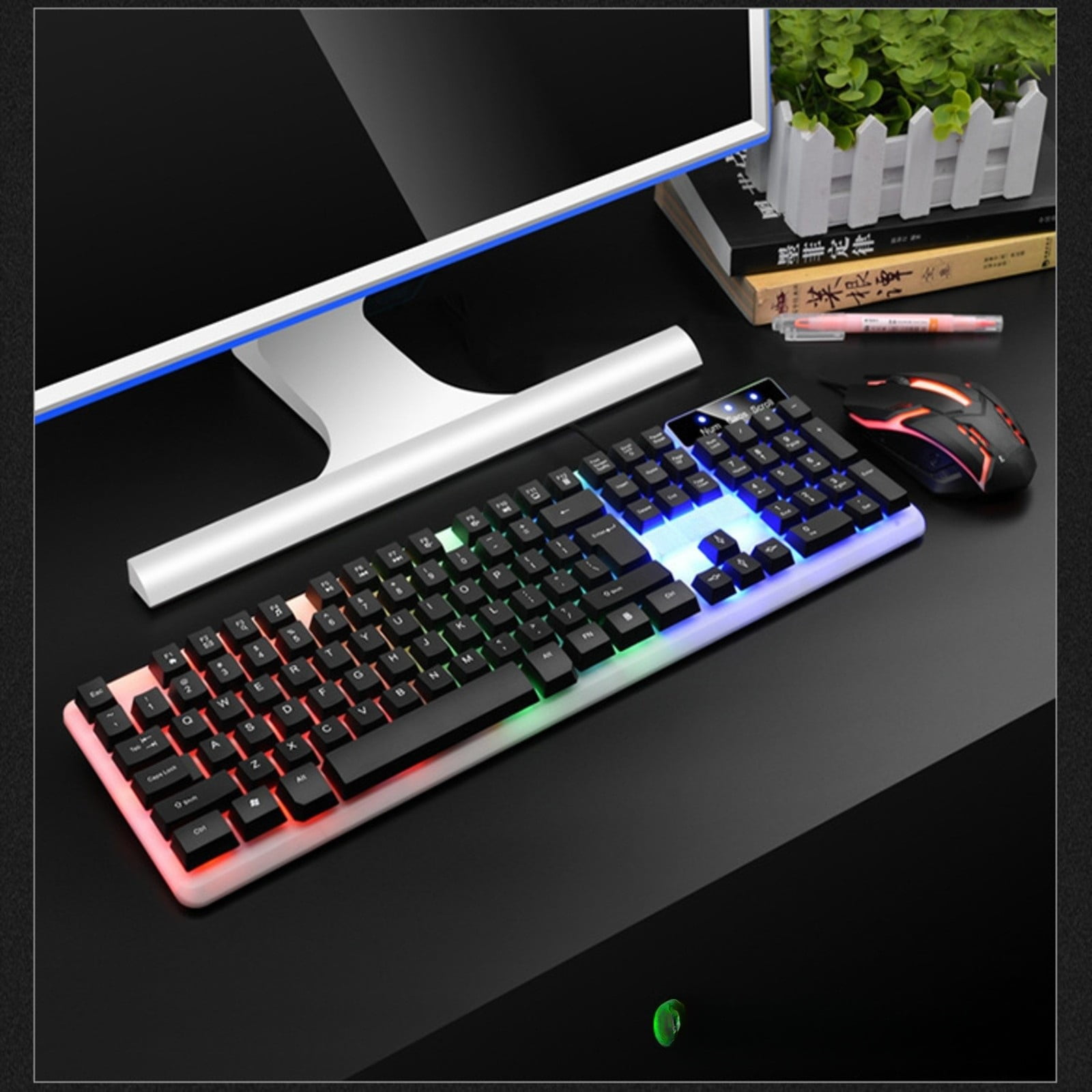 Wired Gaming Keyboard 104-Key, Colorful RGB Backlit Computer Keyboard with Ergonomic Mechanical Feel, Waterproof USB PC Keyboards for Desktop PC Laptop Gaming and Office Use.