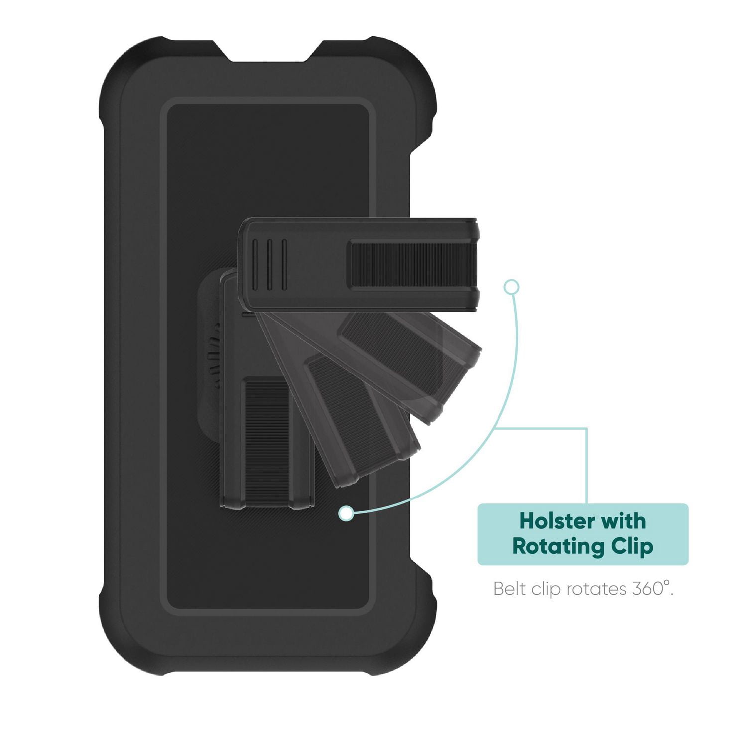 onn. Rugged Phone Case with Holster for iPhone 15 Plus / iPhone 14 Plus – Clear