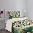 thumbnail image 3 of Ambesonne Springtime Quilted Bedspread Set 2 Pcs, Circular Tree Flourish, Twin Size, Green Blue and Pink, 3 of 5