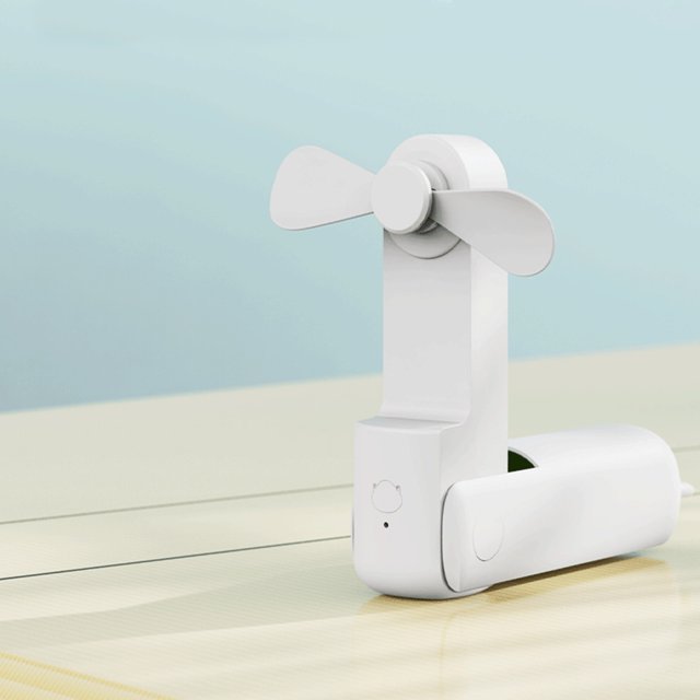 Ventilador plegable con orejas de gato Banco de energía Mini ventilador de mano Recargable por USB de 3 engranajes (Blanco)
