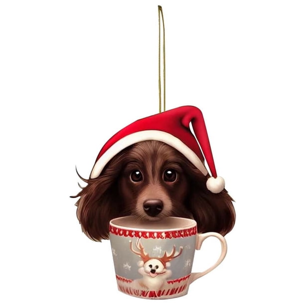 Christmas Dog Pendant Acrylic Flat Decoration Car Decoration New Cup Pet Dog Christmas