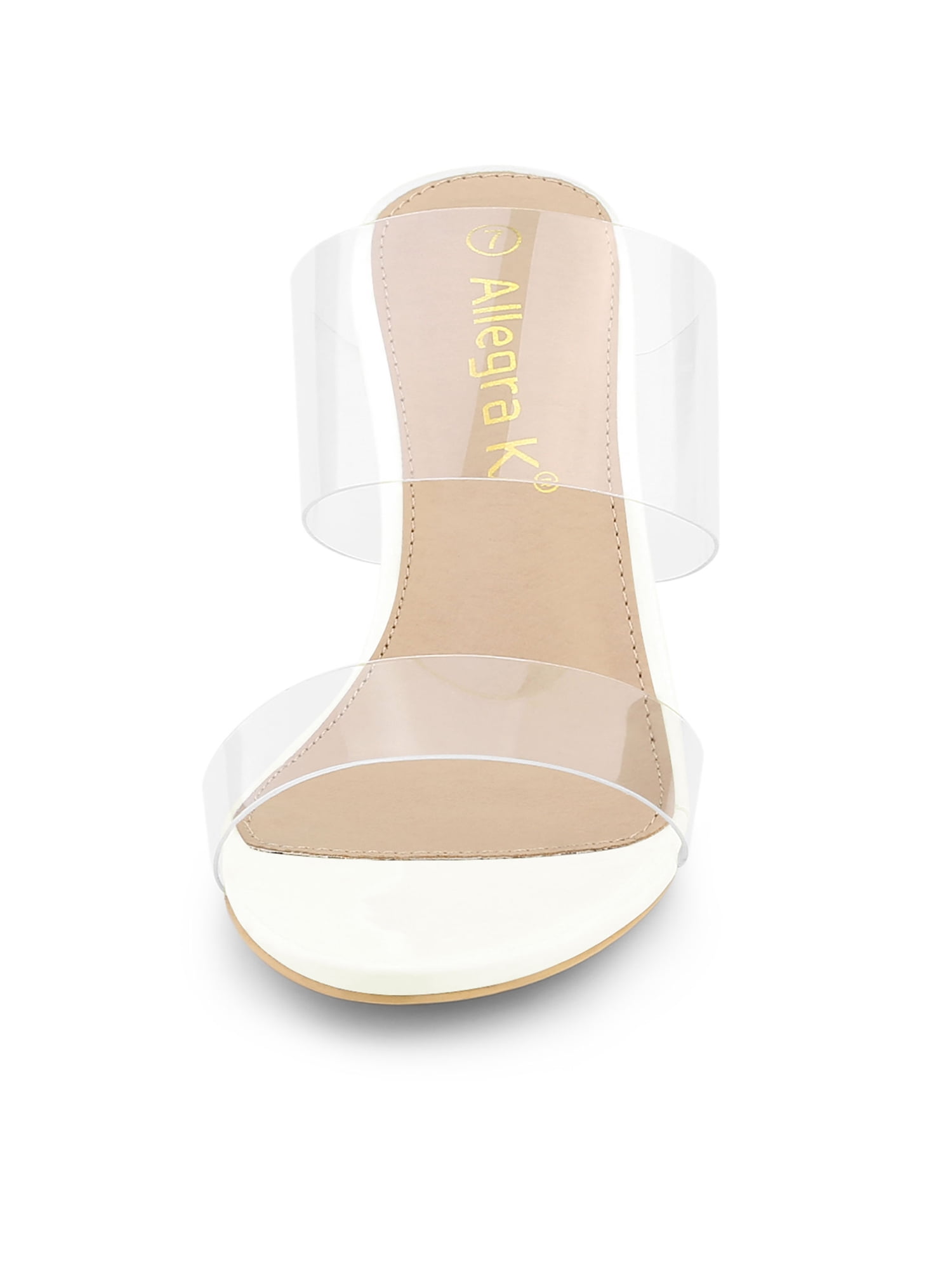 DARING DIVA Women's Clear Slide Stiletto Heels Clear Sandals White 8