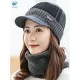 thumbnail image 4 of Deago Unisex Winter Beanie Hat Scarf Set Warm Knit Hat Thick Fleece Lined Billed Beanie with Brim Cap for Men Women (Gray), 4 of 10