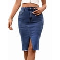 thumbnail image 3 of Women Denim Pencil Skirts Mid Long High Waist A Line Midi Jean Skirt Split Hem Skirts for Ladies. XL, 3 of 9