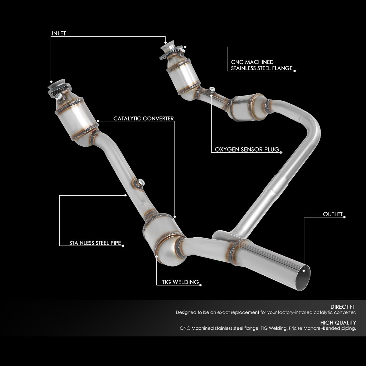 DNA Motoring OEM-CONV-013 For 2007 to 2009 Jeep Wrangler JK  OE Style Catalytic  Converter Front Exhaust Y-Pipe 08 