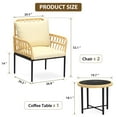 thumbnail image 3 of Bistro Set 3-Piece Outdoor Patio Furniture, Wicker Conversation Set with Cushions & Glass Table, All-Weather Metal Frame Chairs for Garden, Balcony, Deck, Beige, 3 of 6
