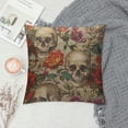thumbnail image 2 of Skull and Flowers Throw Pillow Case Cushion Covers Sugar Skull Smiles Mexican Festival Halloween Cotton Linen for Couch Bed Sofa Car Waist, 2 of 5