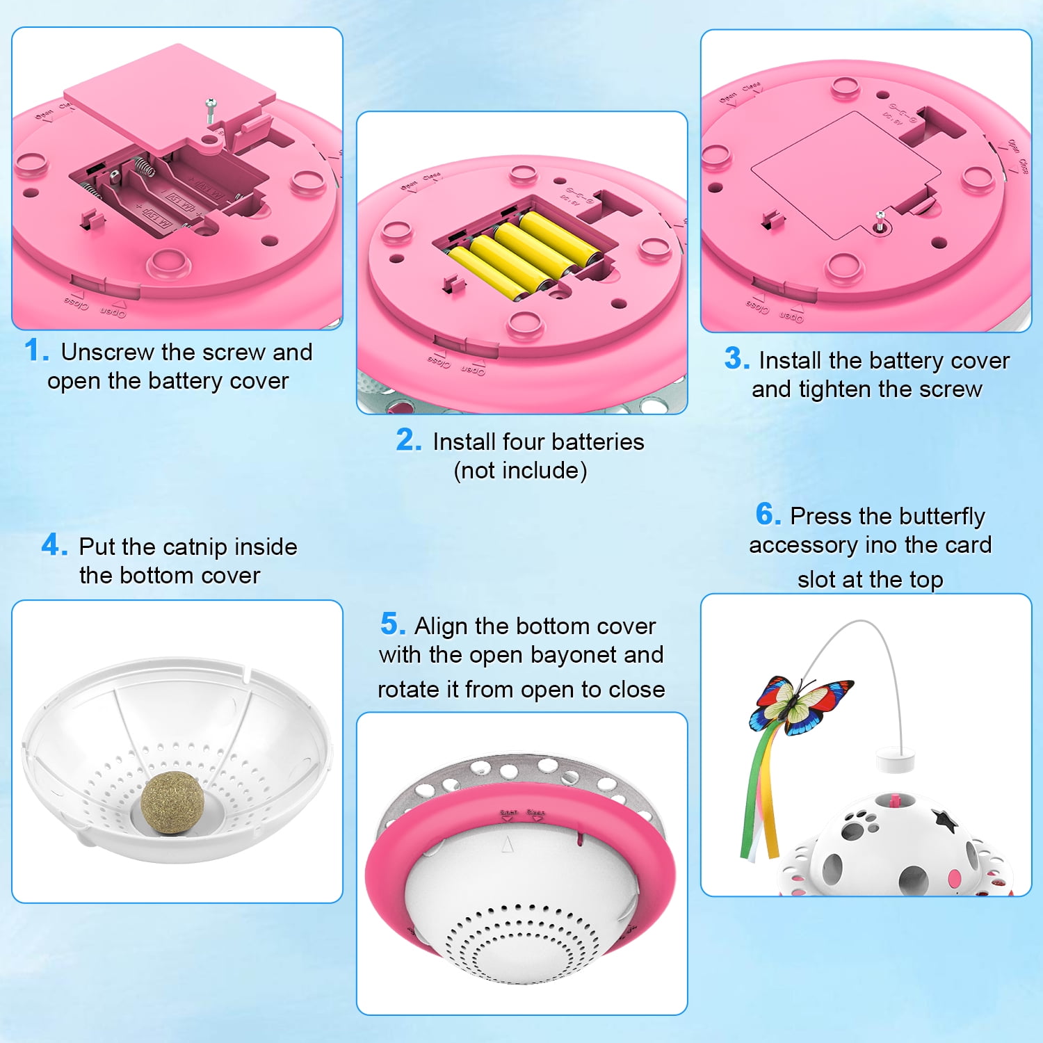 ZZHY Direct 3-in-1 Interactive Cat Toy with Fluttering Butterfly, Ambush Feather & Balls - Automatic Electric Tumbler, Dual Power, Auto on/off for Indoor Cats