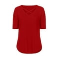 thumbnail image 5 of Giftesty Womens Plus Size Women Tops V-neck Cross Collar Soild Short Sleeve T-Shirt Blouse, 5 of 7
