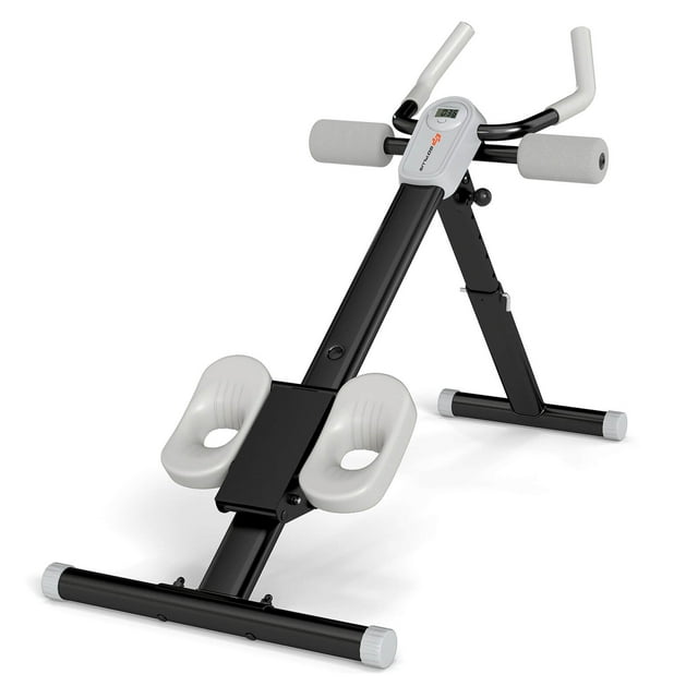 Goplus Adjustable Abdominal Trainer with Elbow Support Knee Protection and LCD Monitor Black