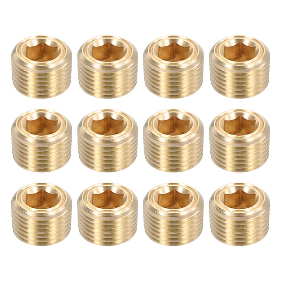 12Pcs Brass Pipe Plug Fitting, 1/8" NPT Male Internal Hex Thread Socket Pipe Plug