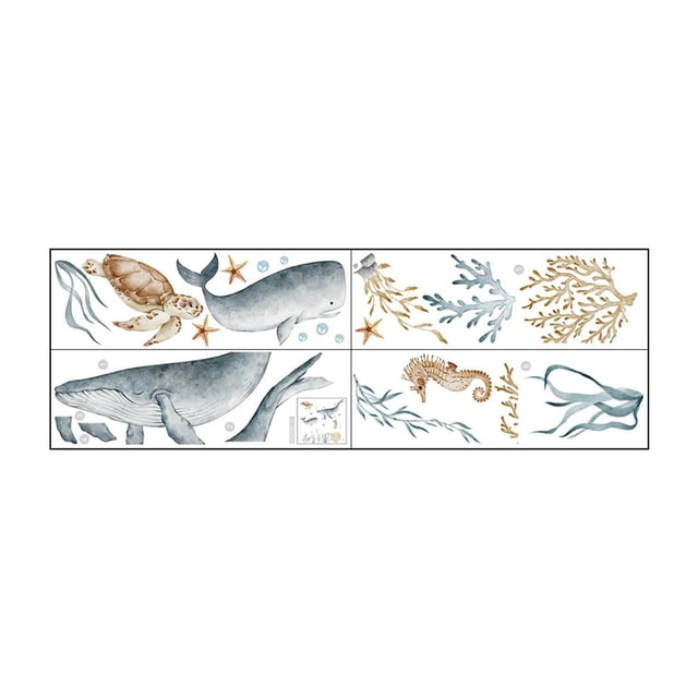 Pegatina de pared de ballenas bajo el mar, decoración de pared extraíble, calcomanía de y peces oceánicos para dormitorio infantil,