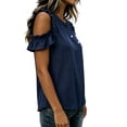 thumbnail image 5 of VBVC Women's Cotton Blend Cold Shoulder Blouse, Ladies' Crew Neck Ruffle Sleeve Top, Casual Button Detail Shirt For Women,Navy,S-2XL, 5 of 7