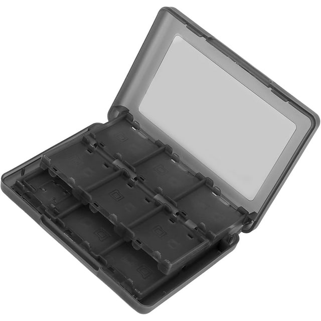 HUGFEGWE 22 Game Card Cartridge Holder Case for 3DS DSL DSI LL, PP Plastic Storage Box with 2 SD Cards, 2 TF Cards, 2 Styluses, Dust Protection, Pocket Design (Black) UA824-16434