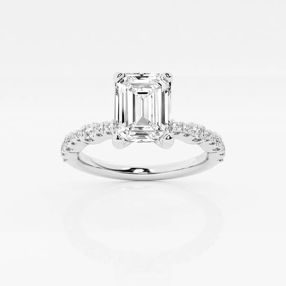 Cloud Jewel 1.8 Ct Emerald Cut Lab Created Diamond Ring for Her - 14k White Gold Plated Ring - Engagement Wedding Solitaire with Accents Ring for Women's - Stackable Diamond Rings On Clearance