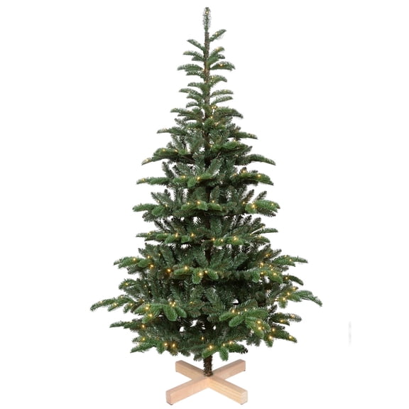 Mayhihi 7FT Pre-Lit Artificial Full Christmas Tree with 400 Lights, Lighted Hinged Premium Fake Xmas Tree with 941 PE & PVC Mixed Branch Tips, Wooden Base, Green
