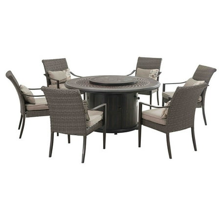 Sunjoy Simone Aluminum 7 Piece Fire Pit Set With Wicker Chairs