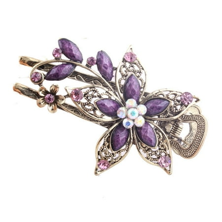 Vintage looking purple crystal floral hair barrette