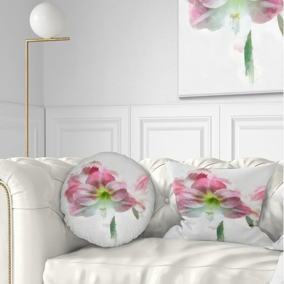 Designart Pink Lily Flowers on White Sketch - Floral Throw Pillow - 12x20