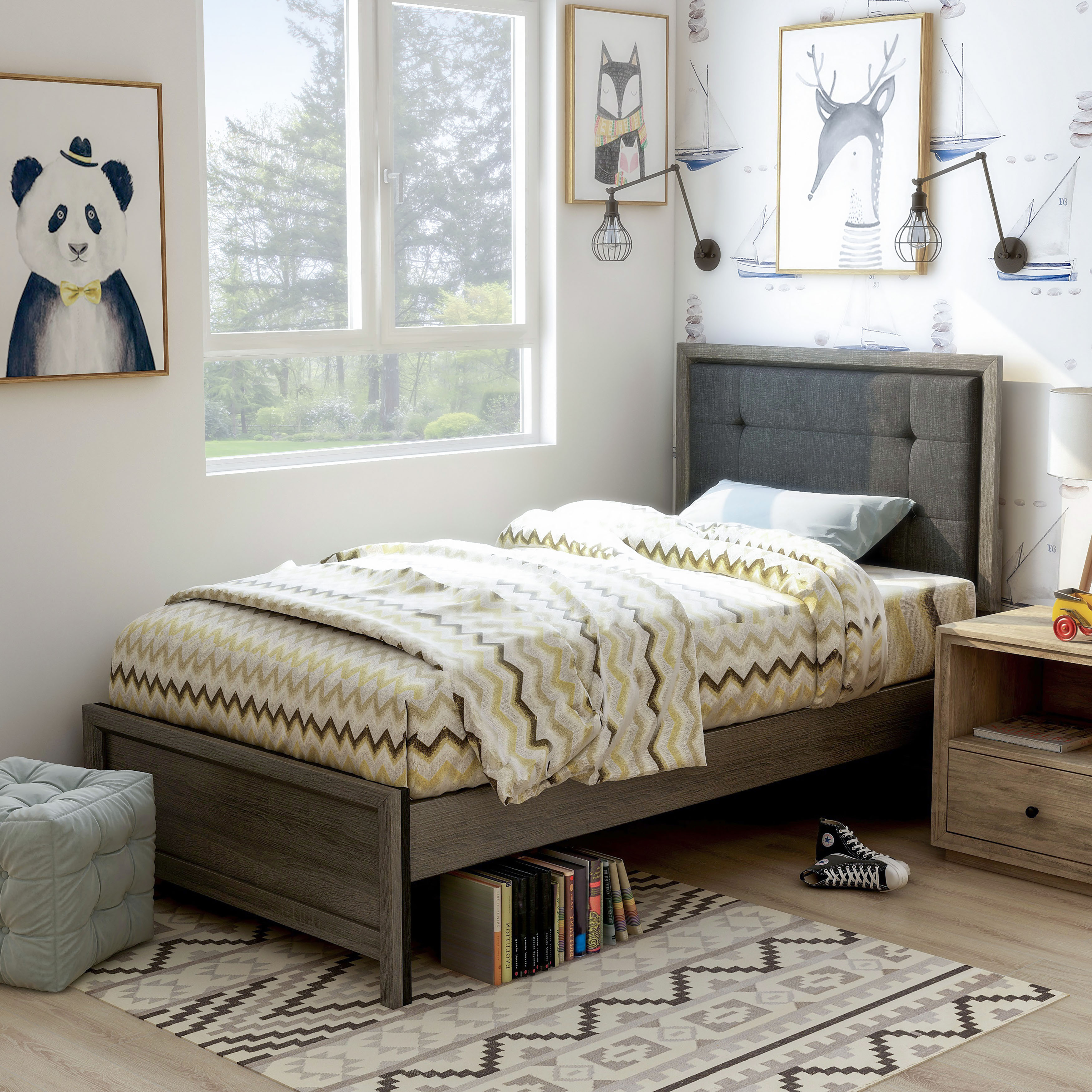 Furniture of America Jaq Wood Gray and Charcoal Twin Panel Kids Bed