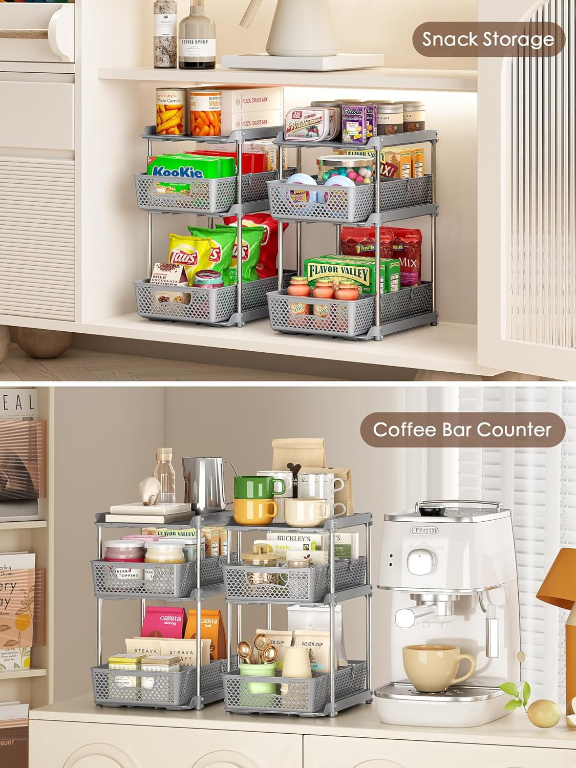TAIMASI Pull-Out 3 Tier Bathroom Organizers and Storage, Under Sink Organizer, Kitchen Cabinet Organizer Gray, 2 (Count)