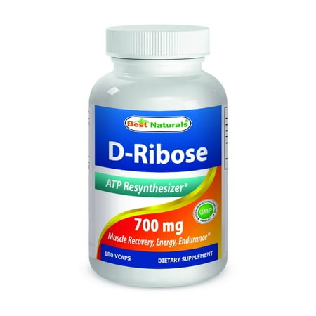D-Ribose 700mg 180 Vcaps - Natural ATP Energy Production - Manufactured in a USA Based GMP Certified Facility and Third Party Tested for Purity.